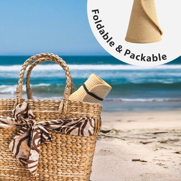 Sun Visor Hats for Women Wide Brim Straw Ponytail Summer Beach Hat UV UPF Packab - Picture 5 of 8